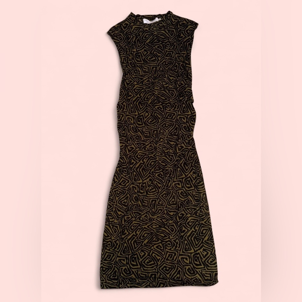 Proenza Schouler Green Black Abstract Stretch Bodycon Dress Mock Neck Size M - Picture 4 of 14